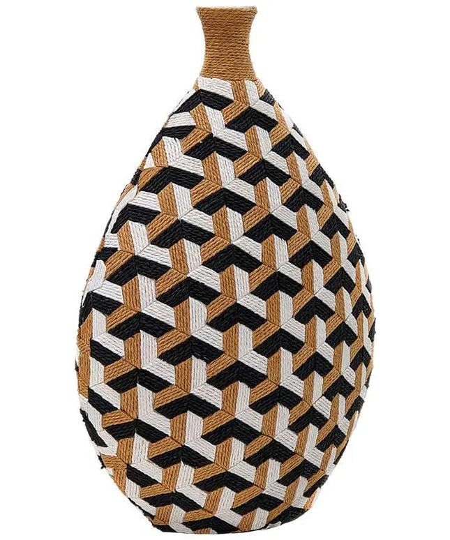 Jahia 18 1/2"H Natural Black White Geometric Decorative Vase Barnes and Ivy