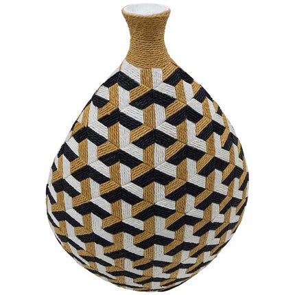 Jahia 18 1/2"H Natural Black White Geometric Decorative Vase Barnes and Ivy
