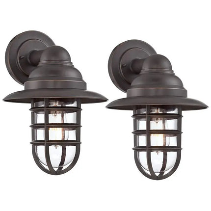 John Timberland Marlowe 13 1/4" High Bronze Cage Wall Sconces Set of 2 John Timberland