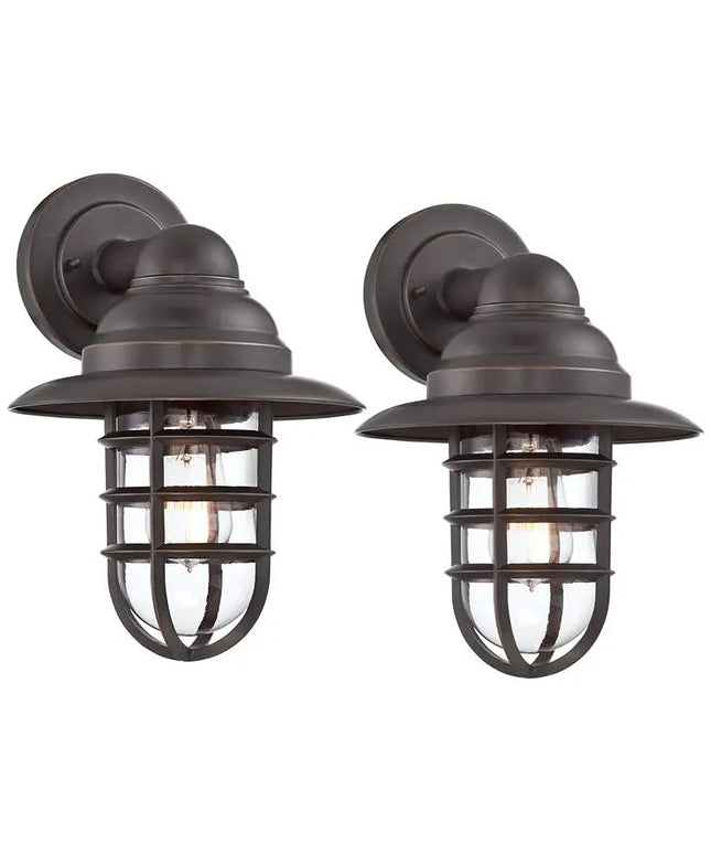 John Timberland Marlowe 13 1/4" High Bronze Cage Wall Sconces Set of 2 John Timberland