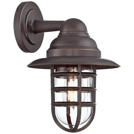 John Timberland Marlowe 13 1/4" High Bronze Cage Wall Sconces Set of 2 John Timberland