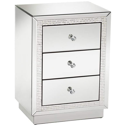 Karina 19" Wide 3-Drawer Beaded Mirrored Side Table
