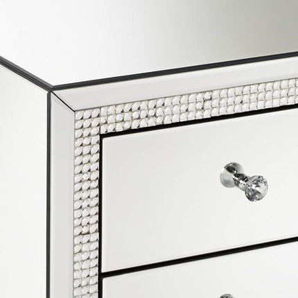 Karina 19" Wide 3-Drawer Beaded Mirrored Side Table