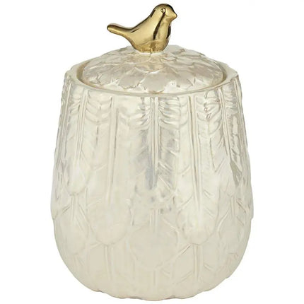 Kensington Hill Spar 7 1/2" Pearl White Decorative Jar with Gold Bird Kensington Hill