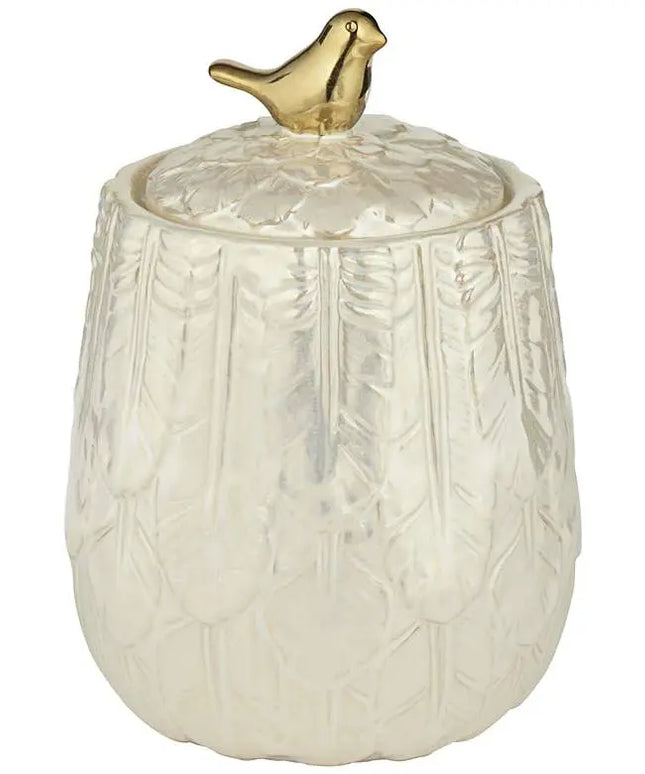 Kensington Hill Spar 7 1/2" Pearl White Decorative Jar with Gold Bird Kensington Hill