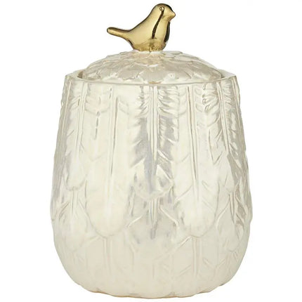 Kensington Hill Spar 7 1/2" Pearl White Decorative Jar with Gold Bird Kensington Hill