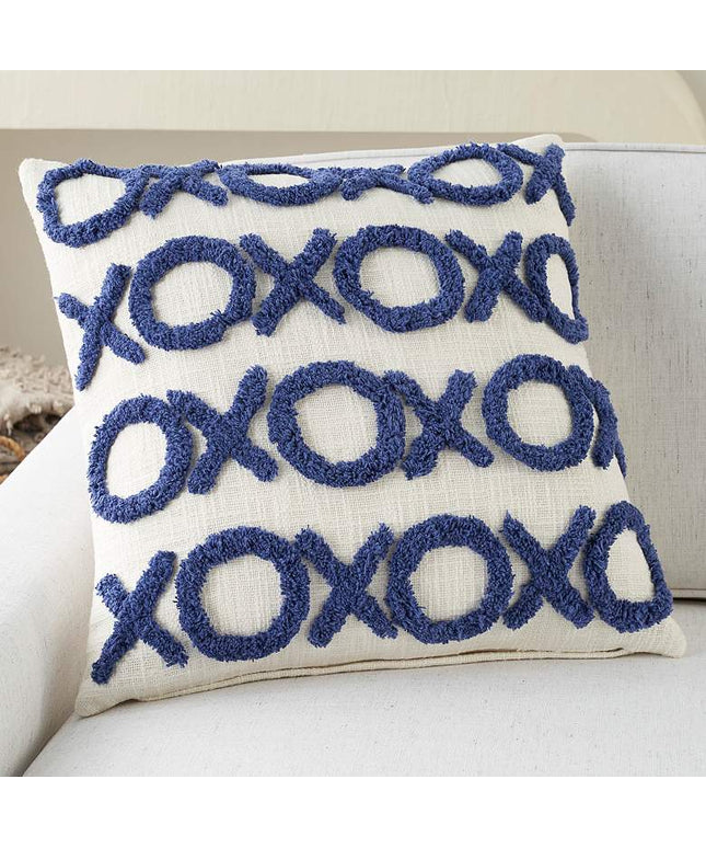 Life Styles Blue Ink Tufted XOXO 18" Square Throw Pillow Vision