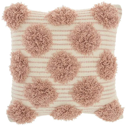 Life Styles Blush Tufted Pom Poms 18" Square Throw Pillow Vision