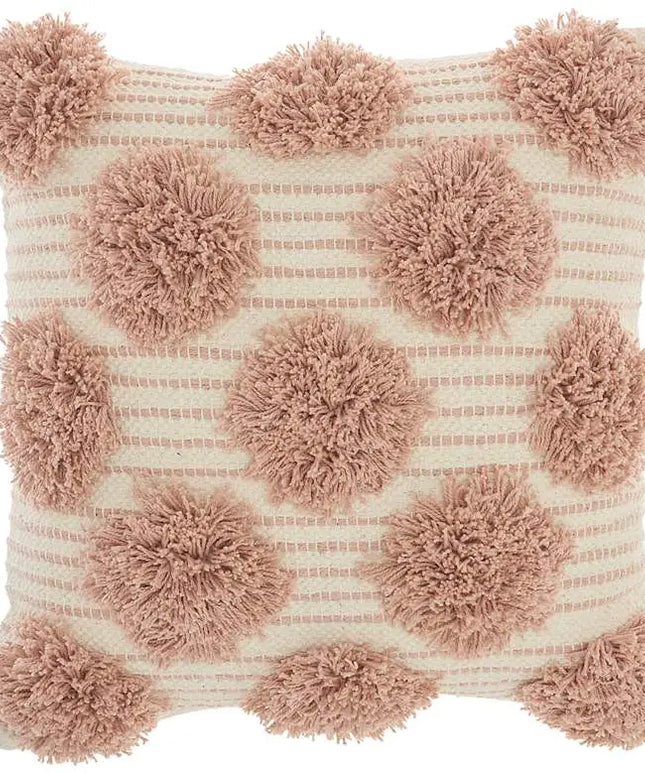 Life Styles Blush Tufted Pom Poms 18" Square Throw Pillow Vision