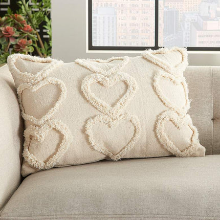 Life Styles Cream Raised Hearts 20"x14" Throw Pillow Vision