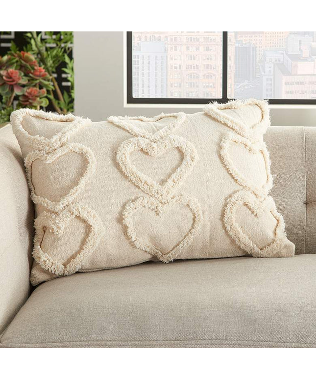 Life Styles Cream Raised Hearts 20"x14" Throw Pillow Vision