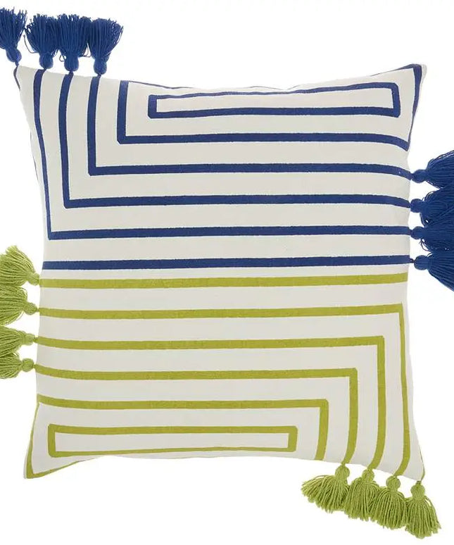 Life Styles Lime Blue Lines 18" Square Throw Pillow Vision