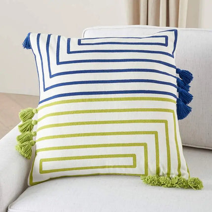 Life Styles Lime Blue Lines 18" Square Throw Pillow Vision