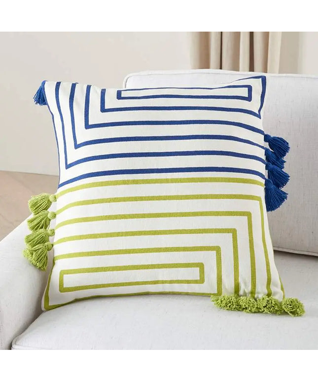 Life Styles Lime Blue Lines 18" Square Throw Pillow Vision