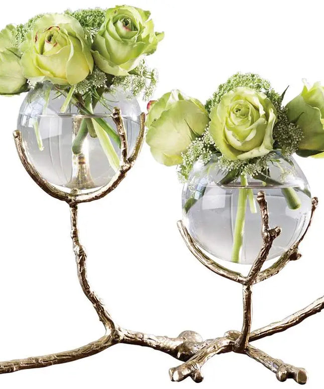 Limber Brass 12" Wide Twig 2-Vase Holder Global Views