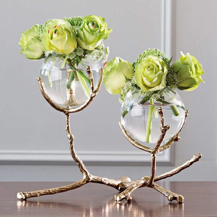 Limber Brass 12" Wide Twig 2-Vase Holder Global Views