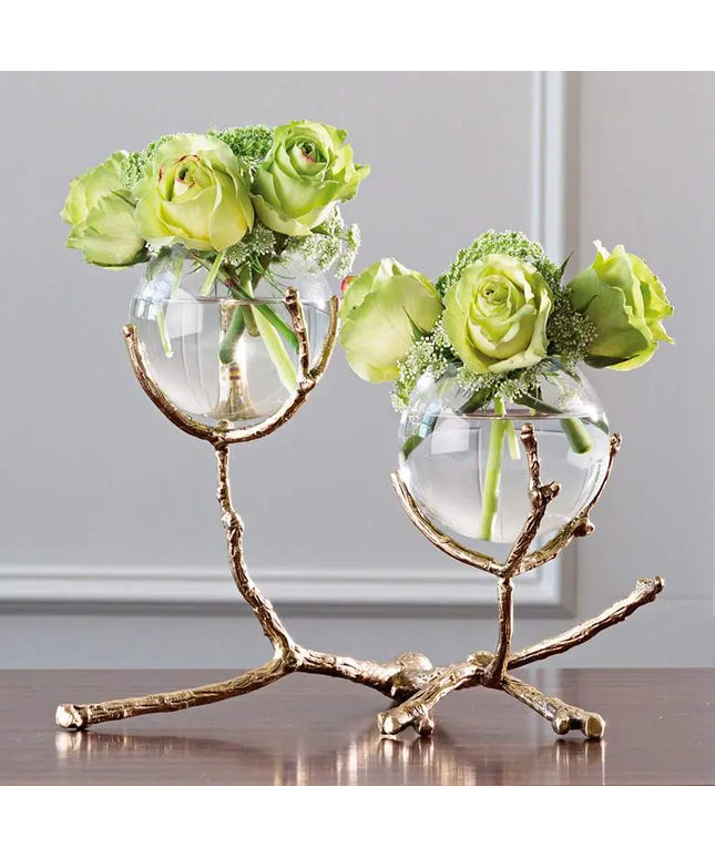Limber Brass 12" Wide Twig 2-Vase Holder Global Views