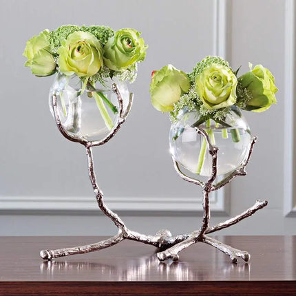 Limber Nickel 12" Wide Twig 2-Vase Holder Global Views