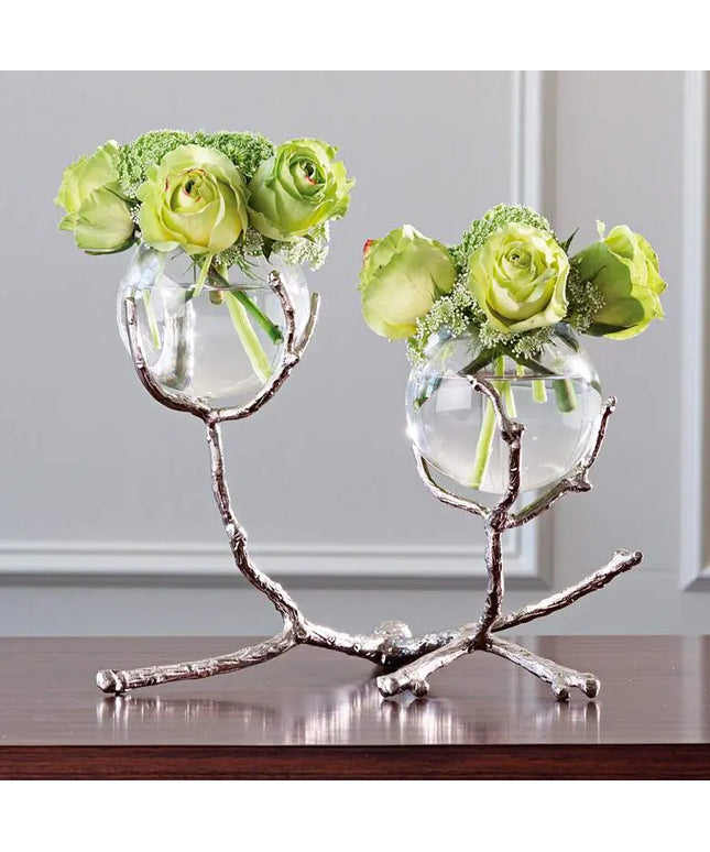 Limber Nickel 12" Wide Twig 2-Vase Holder Global Views