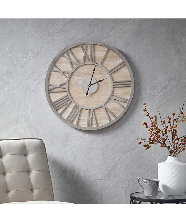 Madison Park Mason 23 1/2" Round Natural Wood Wall Clock