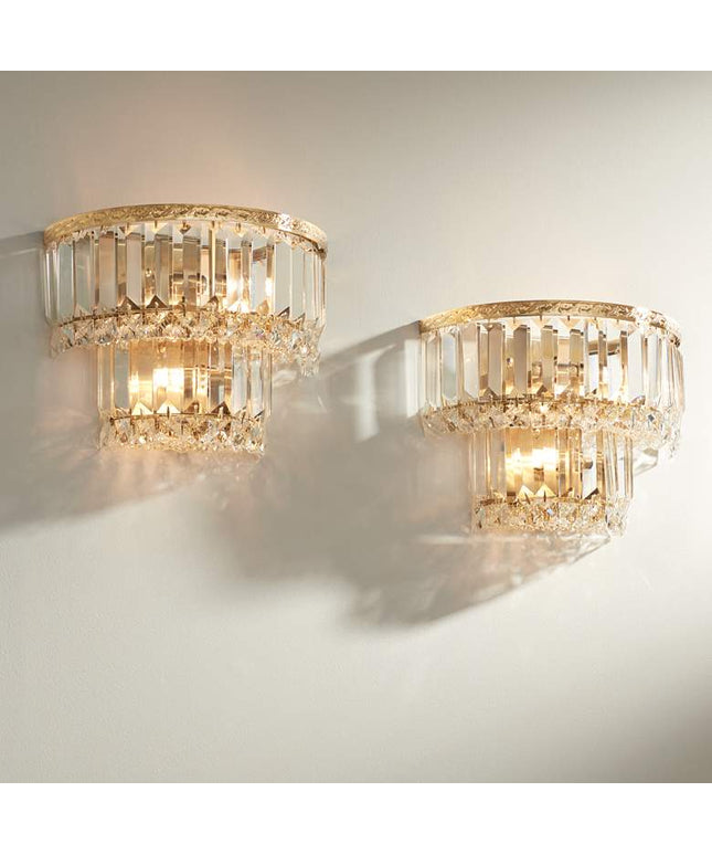 Magnificence Gold 10" Wide Crystal Wall Sconce Set of 2
