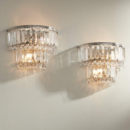 Magnificence Satin Nickel 10" Wide Crystal Wall Sconce Set of 2