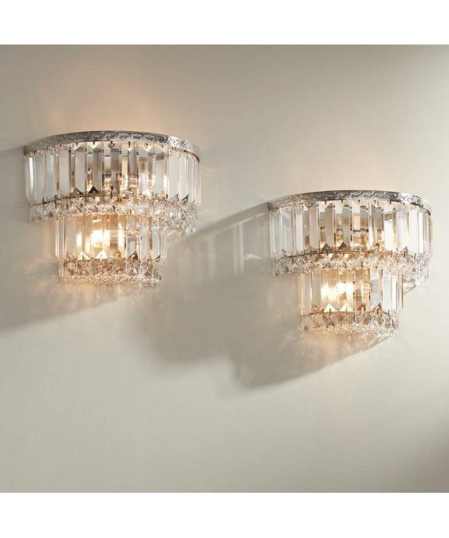 Magnificence Satin Nickel 10" Wide Crystal Wall Sconce Set of 2
