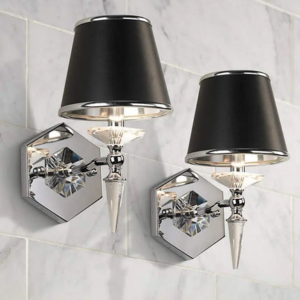 Manhattan 13" High Black and Chrome Crystal Wall Sconce Set of 2 Vienna Full Spectrum