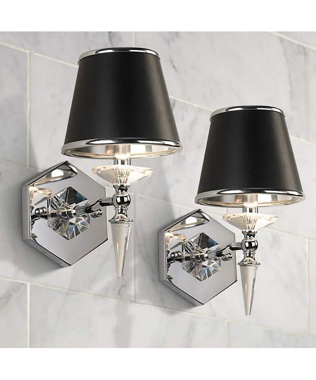 Manhattan 13" High Black and Chrome Crystal Wall Sconce Set of 2 Vienna Full Spectrum