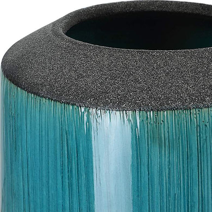 Maui 11" High Aqua Blue Glaze and Bronze Vases Set of 2 Uttermost