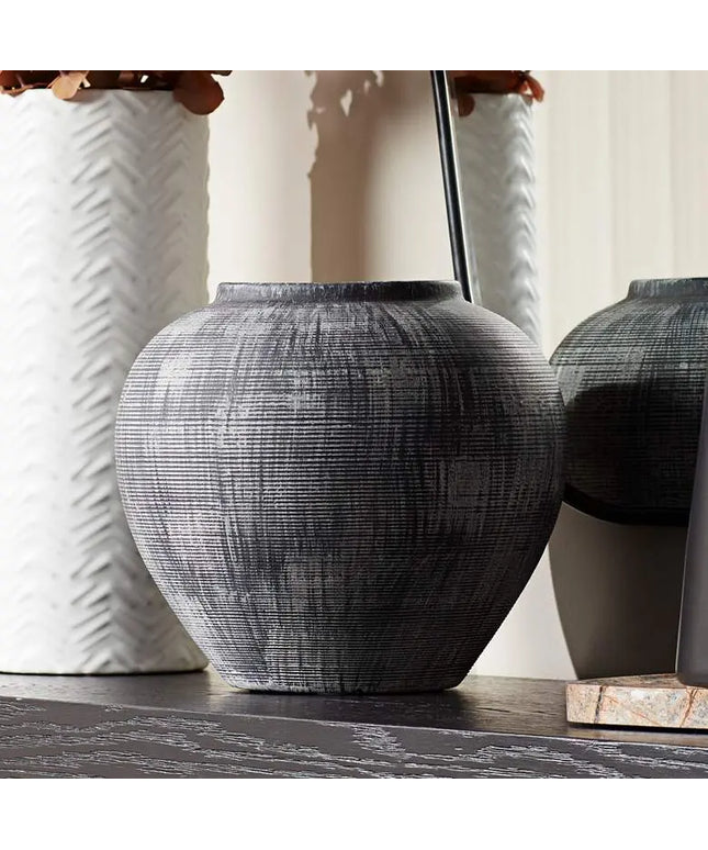 McGinn 9" Wide Rough Antique Black Decorative Vase Studio 55D