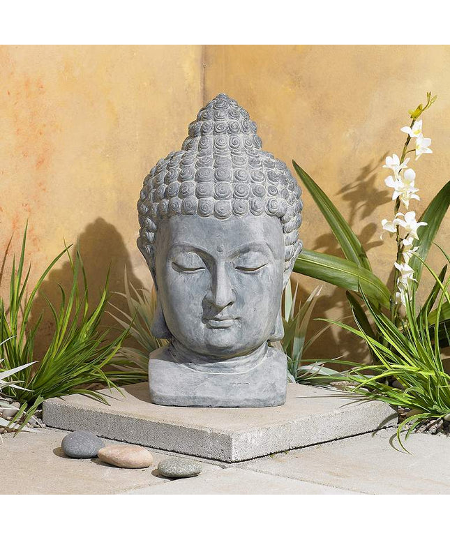 Meditating Buddha Head 18 1/2" High Outdoor Statue
