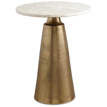 Midsummer 20" Wide Travertine and Antique Brass Accent Table