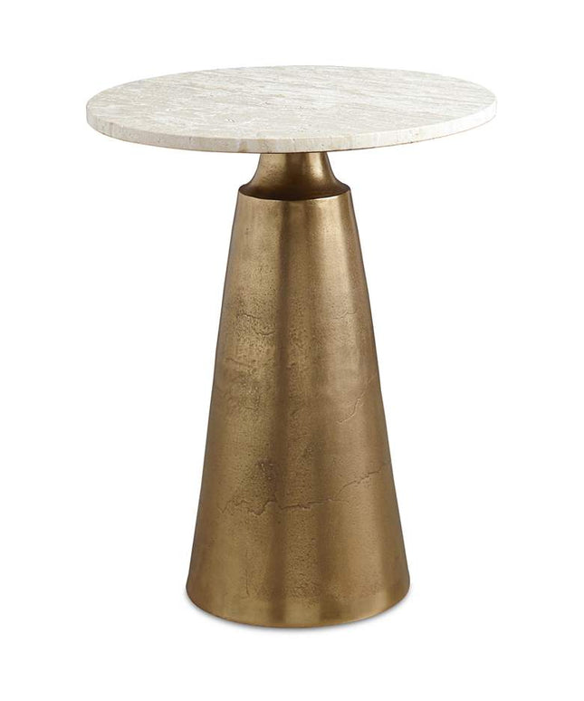 Midsummer 20" Wide Travertine and Antique Brass Accent Table