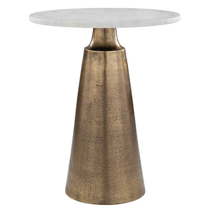 Midsummer 20" Wide Travertine and Antique Brass Accent Table