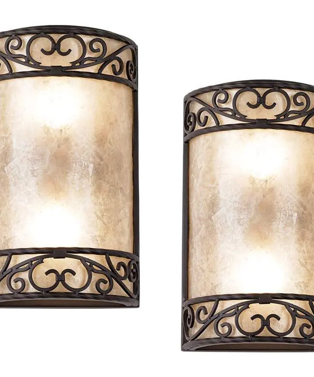 Natural Mica 12 1/2" High Wall Sconce Fixtures Set of 2 John Timberland