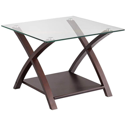 Niles Espresso Wood and Glass Top End Table
