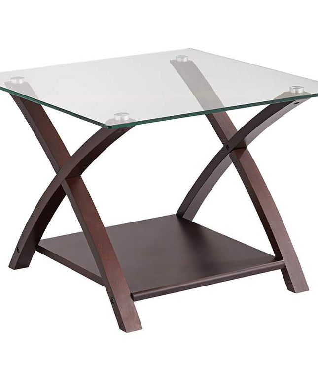 Niles Espresso Wood and Glass Top End Table