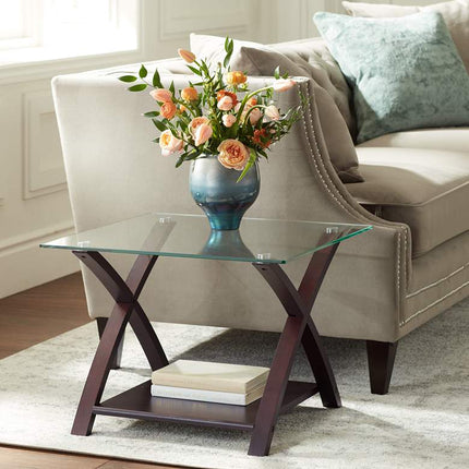 Niles Espresso Wood and Glass Top End Table