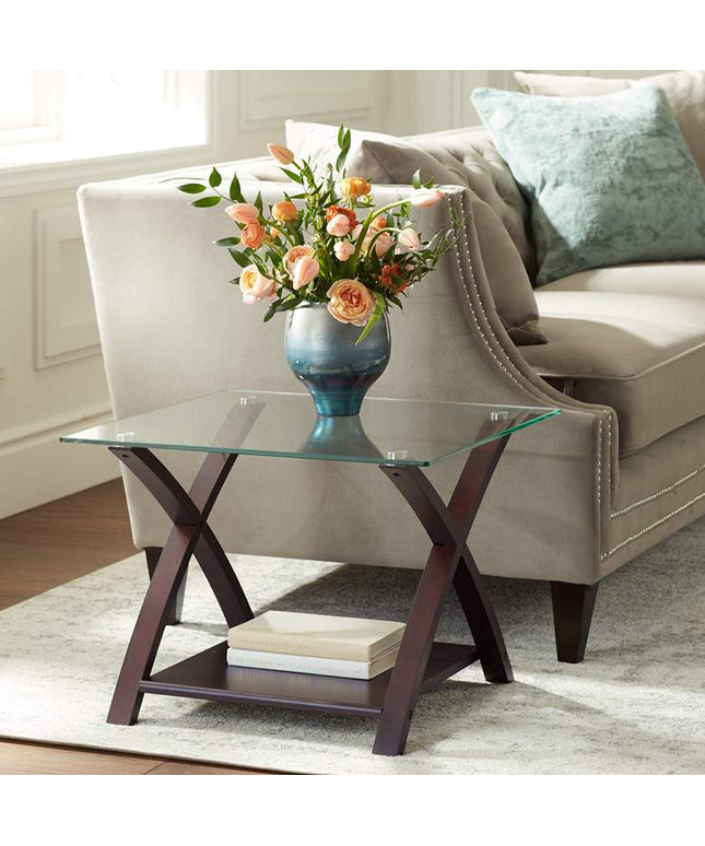 Niles Espresso Wood and Glass Top End Table