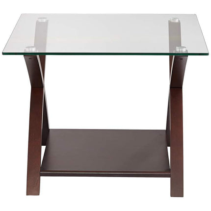 Niles Espresso Wood and Glass Top End Table