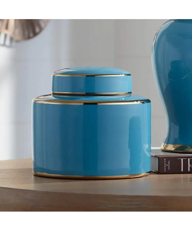 Nirvana Shiny Turquoise Porcelain Round Jar with Lid Kensington Hill