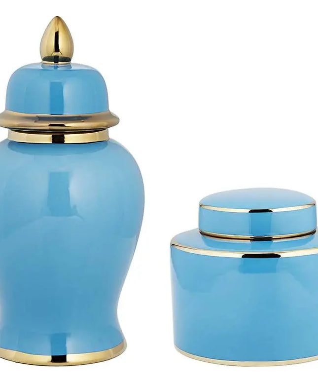 Nirvana Turquoise and Gold 2-Piece Porcelain Jar Set with Lids Kensington Hill