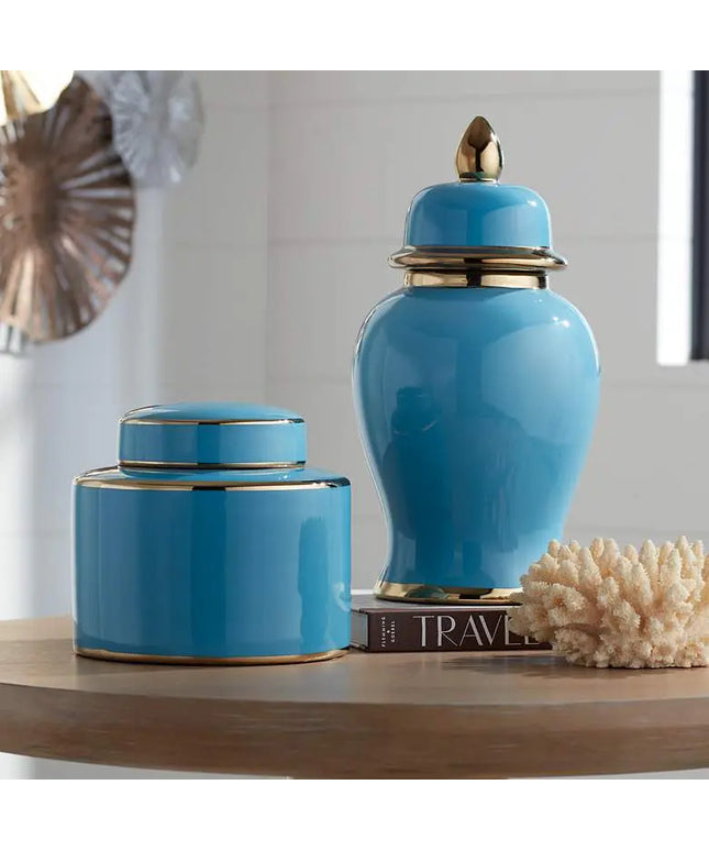 Nirvana Turquoise and Gold 2-Piece Porcelain Jar Set with Lids Kensington Hill