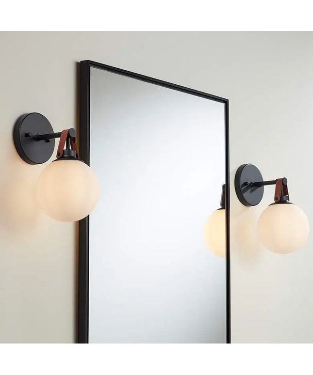 Nubuck 10 1/2" High Black and Brown Leather Wall Sconce Set of 2 360 Lighting