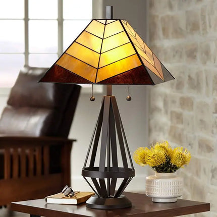 Pacific Coast 30 1/2" Tiffany-Style Amber Glass Pull Chain Table Lamp Pacific Coast Lighting