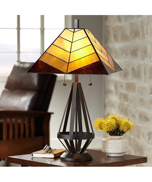 Pacific Coast 30 1/2" Tiffany-Style Amber Glass Pull Chain Table Lamp Pacific Coast Lighting