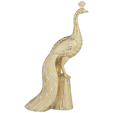 Paisley Wing Peacock 13 1/2" High Shiny Gold Statue