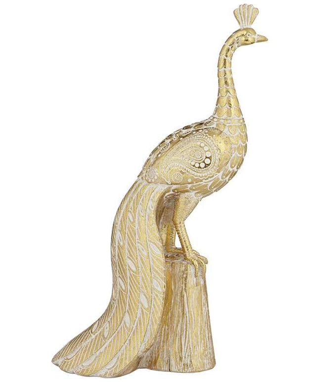Paisley Wing Peacock 13 1/2" High Shiny Gold Statue
