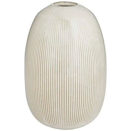 Pilar 8 3/4" High Shiny Beige Ridged Ceramic Vase Studio 55D